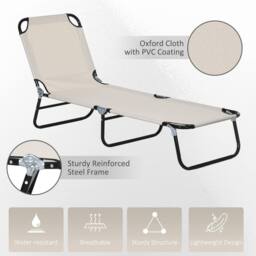 OUTSUNNY 2 Piece Reclining Chaise Lounge with 5-Level Adjustable Backrest in Cream - thumbnail 5