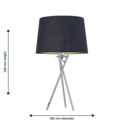 First Choice Lighting Tripod - Chrome Lamp with Black & Gold Fabric Shade in Silver - thumbnail 9