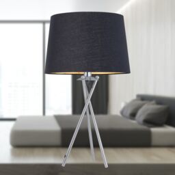 First Choice Lighting Tripod - Chrome Lamp with Black & Gold Fabric Shade in Silver - thumbnail 8