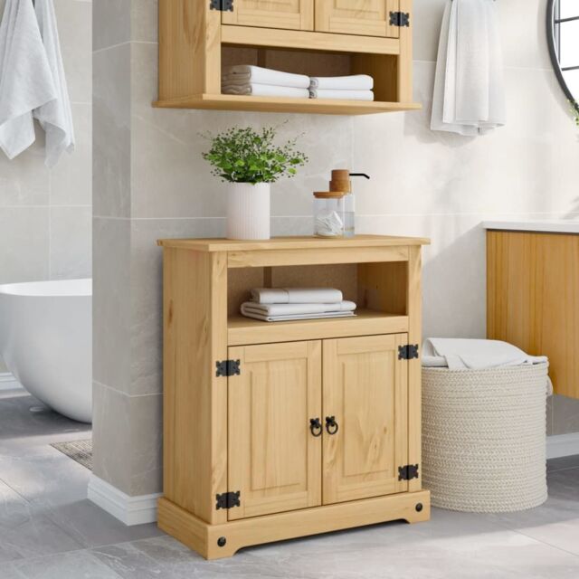 Berkfield Home Bathroom Cabinet Corona 70x33x80 cm Solid Wood Pine in Brown - Size: 70 x 33 x 80 cm - image 1