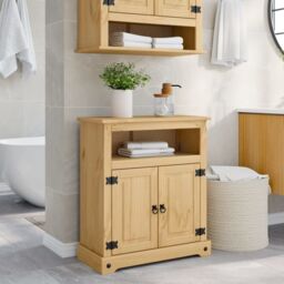 Berkfield Home Bathroom Cabinet Corona 70x33x80 cm Solid Wood Pine in Brown - Size: 70 x 33 x 80 cm - thumbnail 1