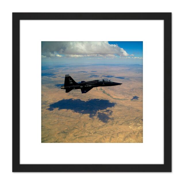 Artery8 Military USA USAF T-38 Talon Aircraft Fighter Jet Photo 8X8 Inch Square Wooden Framed Wall Art Print Picture with Mount in Black - image 1