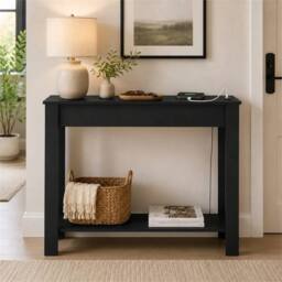 FORGEVIO Black High Front Console Table w/ USB Ports Storage Shelf - Size: 0.6m2 - thumbnail 2