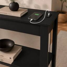 FORGEVIO Black High Front Console Table w/ USB Ports Storage Shelf - Size: 0.6m2 - thumbnail 4