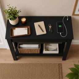 FORGEVIO Black High Front Console Table w/ USB Ports Storage Shelf - Size: 0.6m2 - thumbnail 3