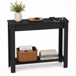 FORGEVIO Black High Front Console Table w/ USB Ports Storage Shelf - Size: 0.6m2 - thumbnail 1