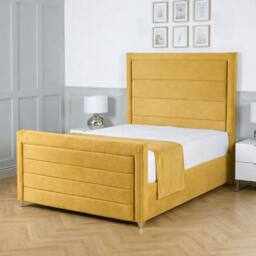 Living Comfort Bedz Selena Upholstered Gas Lift Storage Bed with 48 Inch Headboard in Mustard - Size: Super King - thumbnail 1