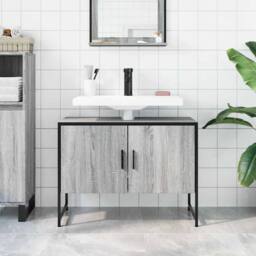 Berkfield Home Sturdy Bathroom Sink Cabinet Grey Sonoma 80x33x60 cm Engineered Wood - Size: 80 x 33 x 60 cm - thumbnail 1