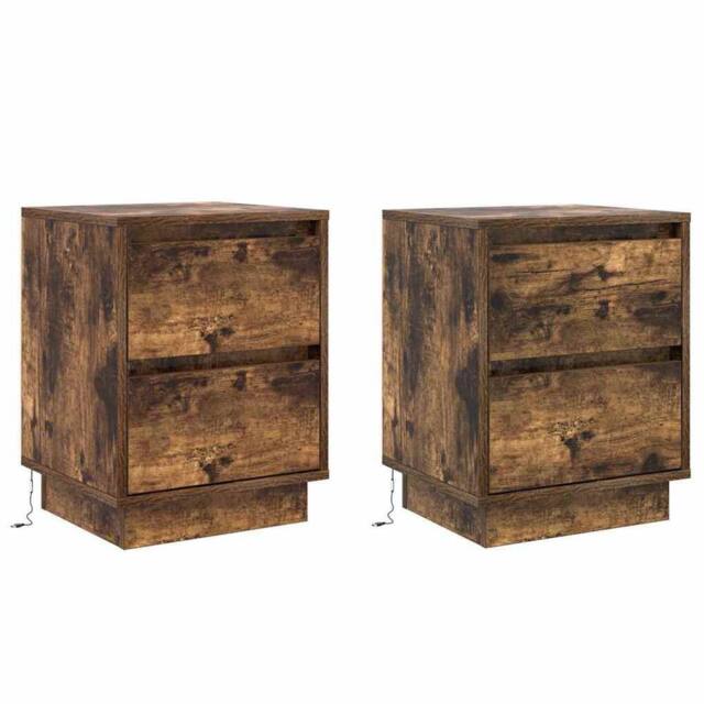 Berkfield Home Bedside Cabinets with LED Lights 2 pcs Smoked Oak 39x34.5x50 cm - image 1