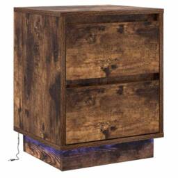 Berkfield Home Bedside Cabinets with LED Lights 2 pcs Smoked Oak 39x34.5x50 cm - thumbnail 6