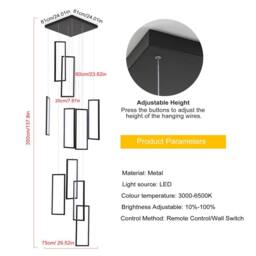 NIVOR 10 LED High Ceiling Staircase Chandelier Dimmable LED Pendant Lamp in Black - thumbnail 2
