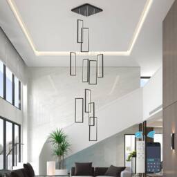 NIVOR 10 LED High Ceiling Staircase Chandelier Dimmable LED Pendant Lamp in Black - thumbnail 1