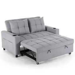 More4Homes Hudson 2-Seater Sofa Bed Linen Fabric with Cup Holders in Light Grey - thumbnail 2