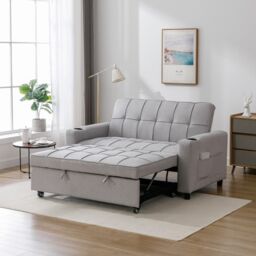 More4Homes Hudson 2-Seater Sofa Bed Linen Fabric with Cup Holders in Light Grey - thumbnail 5