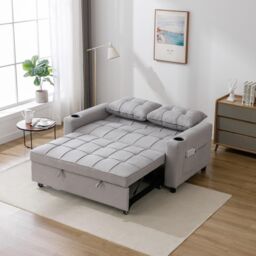 More4Homes Hudson 2-Seater Sofa Bed Linen Fabric with Cup Holders in Light Grey - thumbnail 6