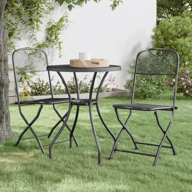 Berkfield Home Folding Garden Chairs 2 pcs Expanded Metal Mesh Anthracite in Black - image 1