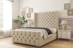"Sloomy Luthor Plush Frame-Mattress - 50"" Upholstered Wingback Headboard in Cream - Size: Small Double" - thumbnail 2