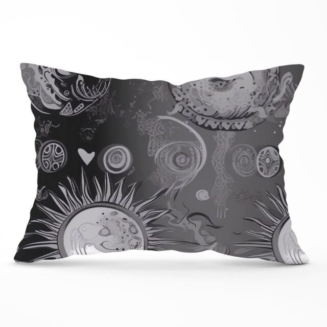 Warren Reed - Designer Black Grey Abstract Sun & Moon Cushions - Size: 60 cm x 60 cm - image 1