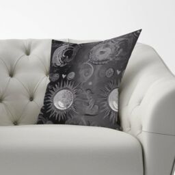 Warren Reed - Designer Black Grey Abstract Sun & Moon Cushions - Size: 60 cm x 60 cm - thumbnail 2