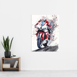 "Artery8 Superbike Motorcycle Rider Race Sport Watercolour Wall Art Print in Red - Size: W18"" x H24""" - thumbnail 4