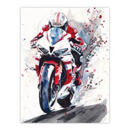 "Artery8 Superbike Motorcycle Rider Race Sport Watercolour Wall Art Print in Red - Size: W18"" x H24""" - thumbnail 1