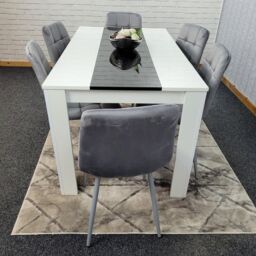 KOSY KOALA Modern White & Black Dining Table Set With 6 Grey Velvet Chairs Dining Room Furniture - Size: 140 cm x 80 cm - thumbnail 5