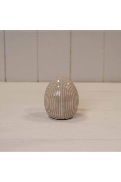 KDMD Cream Subtle Glazed Ceramic Egg Ornament with Textured Detail - 8mm - image 1