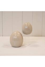 KDMD Cream Subtle Glazed Ceramic Egg Ornament with Textured Detail - 8mm - thumbnail 2