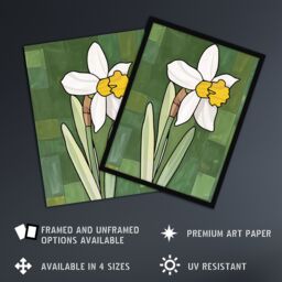 Artery8 Daffodil Flower Bloom Green Stylised Painting Framed Art Print - Size: A4 - thumbnail 2
