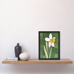 Artery8 Daffodil Flower Bloom Green Stylised Painting Framed Art Print - Size: A4 - thumbnail 4