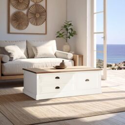 Orsina Durable Low Coffee Table, Wooden Top Decorative Coffee Table For Livingroom, Sturdy Modern Coffee Table in White