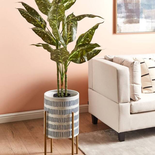 Wyld and Coco White Blue Gold Iron Plant Stand 31 x 31 x 58 cm - Size: Medium - image 1