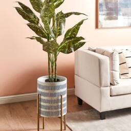 Wyld and Coco White Blue Gold Iron Plant Stand 31 x 31 x 58 cm - Size: Medium - thumbnail 1