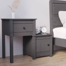 Berkfield Home Beautiful Bedside Cabinet Grey 79.5x38x65.5 cm Solid Wood Pine - thumbnail 2