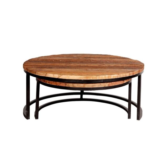 IH Design Arabella Set of 2 Coffee Tables Railway Sleeper Wood in Brown - image 1