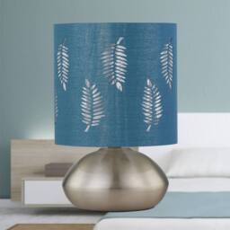 First Choice Lighting Set of 2 Jenson - Brushed Chrome Touch Table Lamps Teal Fern Shade in Silver - thumbnail 5
