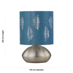 First Choice Lighting Set of 2 Jenson - Brushed Chrome Touch Table Lamps Teal Fern Shade in Silver - thumbnail 7