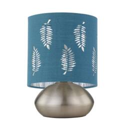 First Choice Lighting Set of 2 Jenson - Brushed Chrome Touch Table Lamps Teal Fern Shade in Silver - thumbnail 3