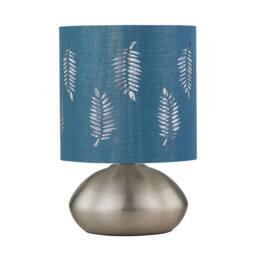 First Choice Lighting Set of 2 Jenson - Brushed Chrome Touch Table Lamps Teal Fern Shade in Silver - thumbnail 2