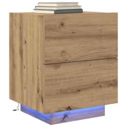 Berkfield Home Bedside Cabinet with LED Lights Artisan Oak 45x40x55 cm in Brown - Size: 45 x 40 x 55 cm - thumbnail 3