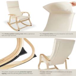 tectake Rocking Chair Roca - Armrests, Comfortable Padding, Floor Protectors in Beige - thumbnail 5