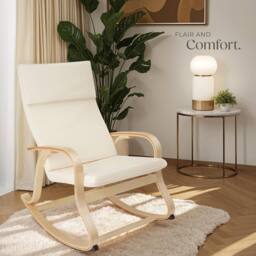 tectake Rocking Chair Roca - Armrests, Comfortable Padding, Floor Protectors in Beige - thumbnail 8