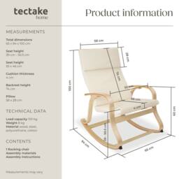 tectake Rocking Chair Roca - Armrests, Comfortable Padding, Floor Protectors in Beige - thumbnail 6