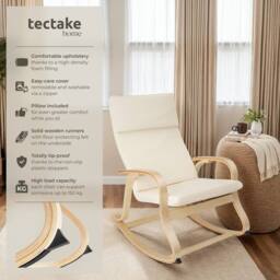 tectake Rocking Chair Roca - Armrests, Comfortable Padding, Floor Protectors in Beige - thumbnail 2