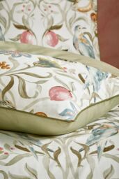 Edinburgh Weavers Songbird Floral Birds Luxury Cotton Piped Duvet Cover Set in Stone - Size: Double - thumbnail 4