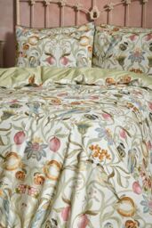 Edinburgh Weavers Songbird Floral Birds Luxury Cotton Piped Duvet Cover Set in Stone - Size: Double - thumbnail 3