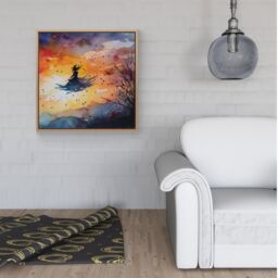 "Warren Reed - Designer A Mesmerizing Watercolor Artwork Featuring A Graceful Witch Framed Canvas in Light Brown - Size: W16"" x H16""" - thumbnail 2