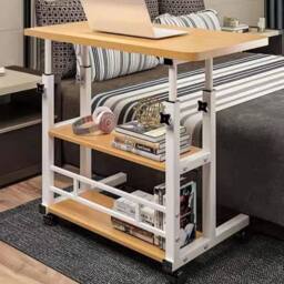 FLAVORA Wood color Height Adjustable Mobile Overbed Laptop Desk in Natural - Size: 0.6m2