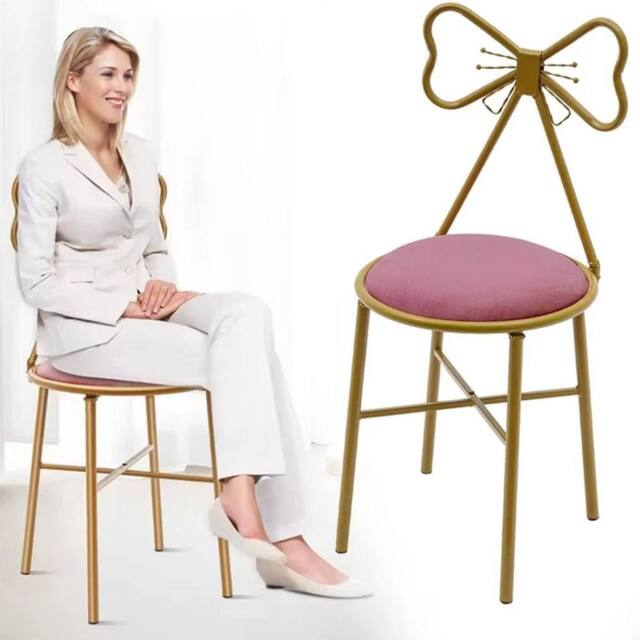 FLAVORA Butterfly Bow Tie Makeup Chair Romantic Upholstered Stool in Gold - Size: 0.6m2 - image 1