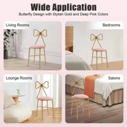 FLAVORA Butterfly Bow Tie Makeup Chair Romantic Upholstered Stool in Gold - Size: 0.6m2 - thumbnail 5
